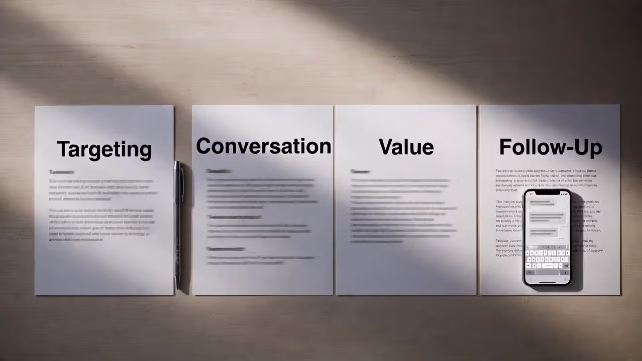 Networking follow-up system plan with targeting, value, and follow-up notes