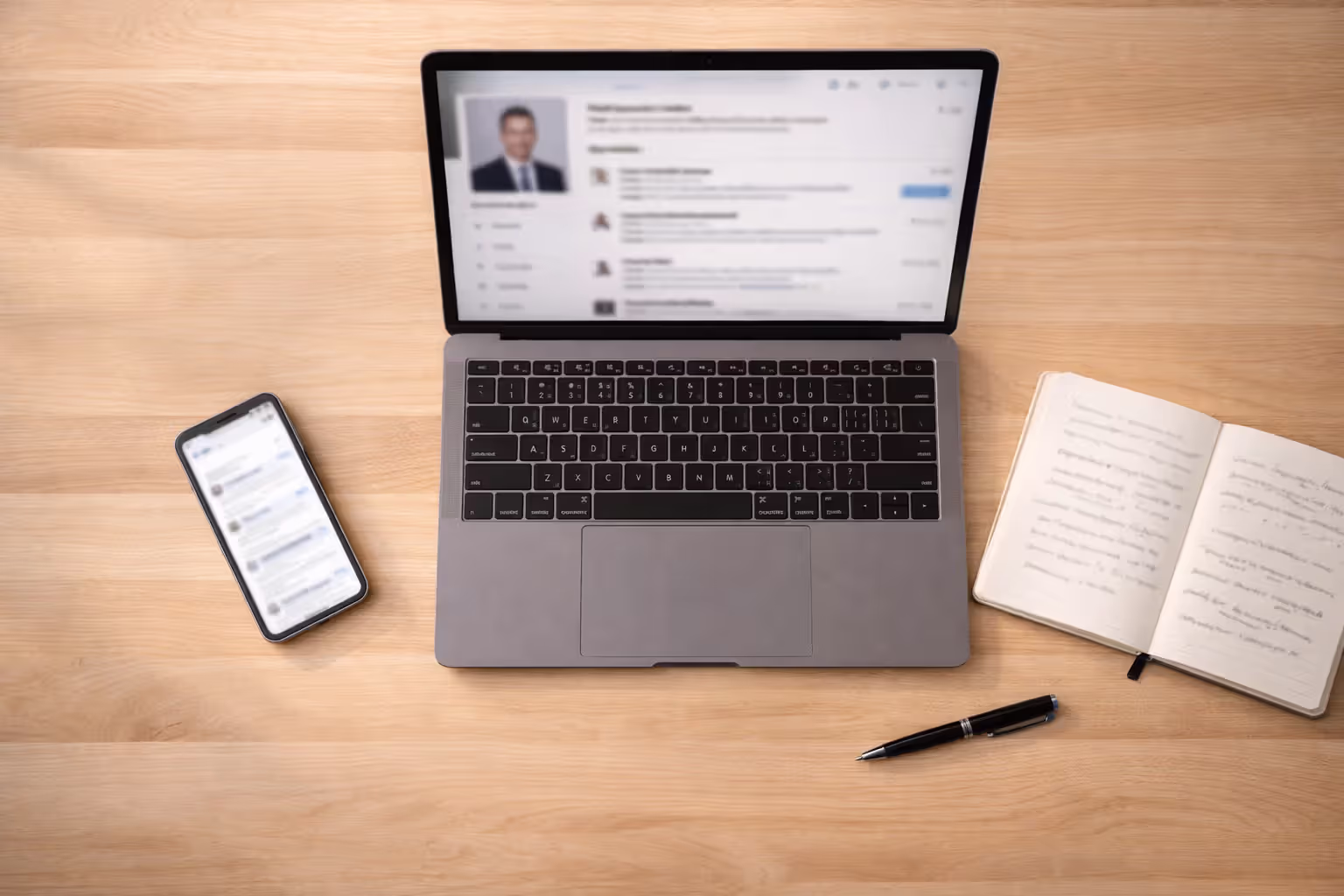 Using professional networking platforms on a laptop and phone